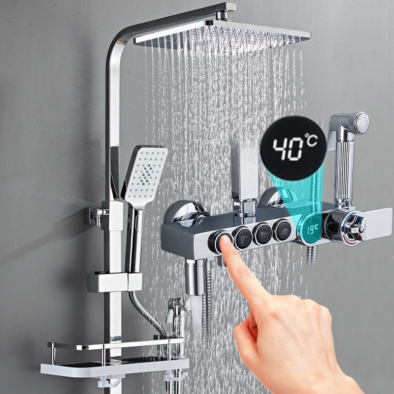 Faucet - Lüks Gümüş LED Dijital Ekranlı Pirinç