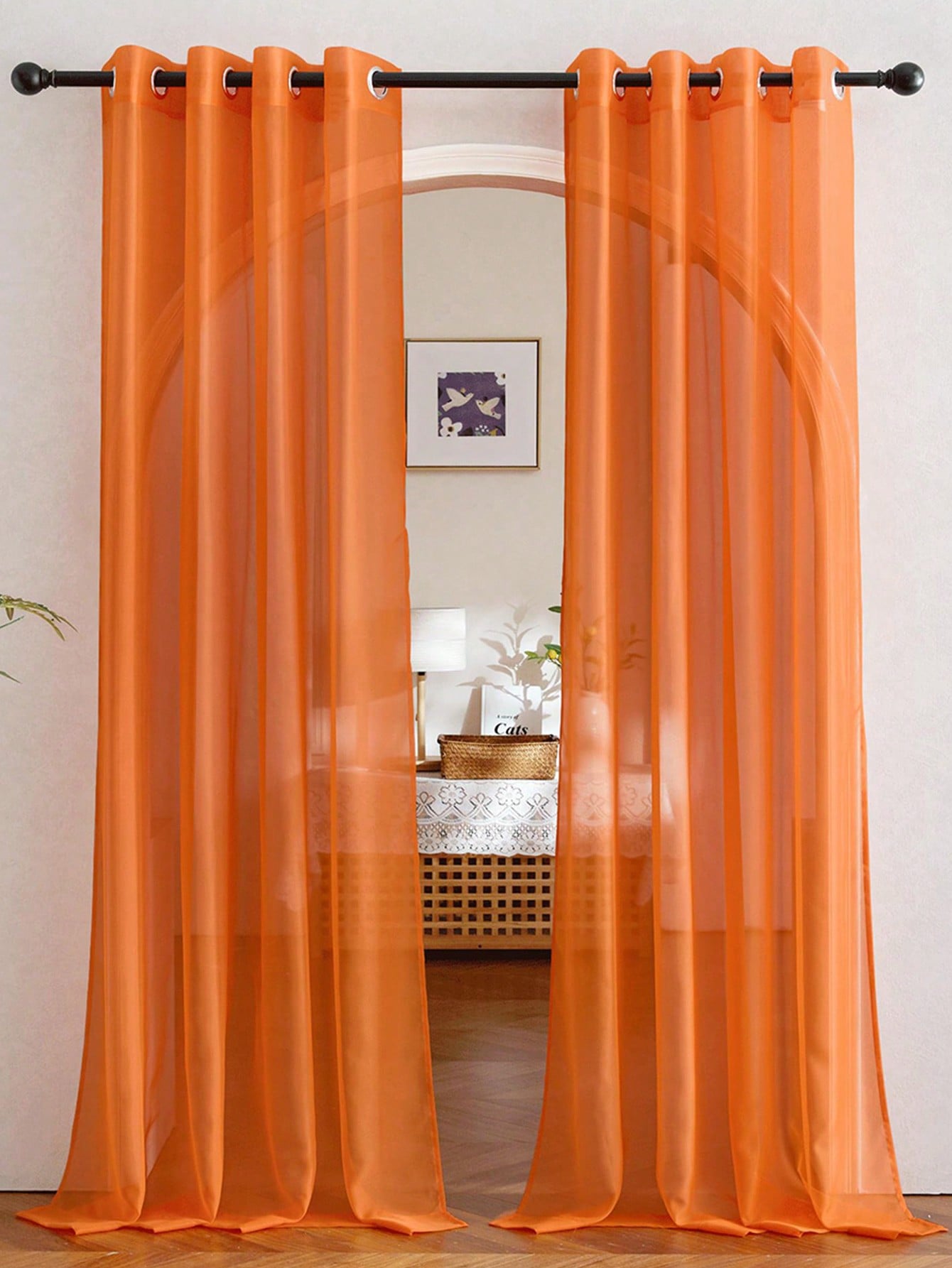 Curtain Rods - 1 adet Şık Şeffaf Turuncu Organze